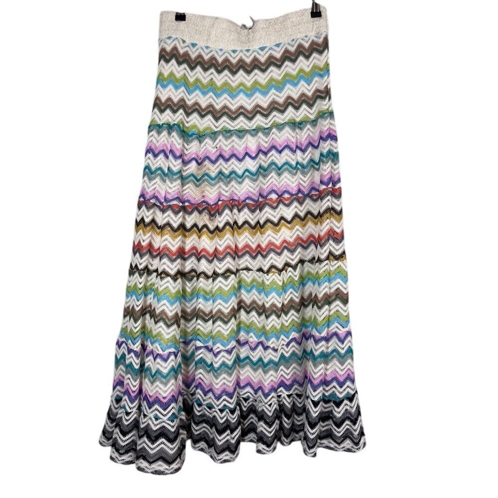 Vintage Crochet Open Knit Skirt L Multicolor Long Boho Hippie‎ Indie Western 80s